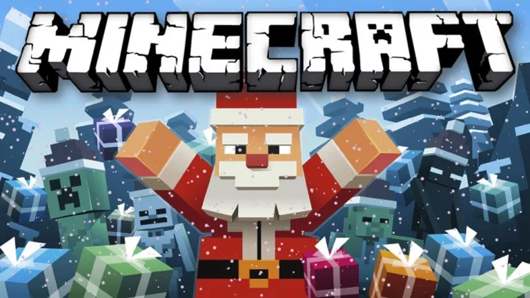 Bild für die Minecraft Weihnachtslagerseite, Spielcharaktere im Weihnachtsmann-Stil