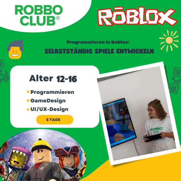 Banner mit Robbo Club Pädagoge und kurzer Beschreibung des Roblox Sommercamp