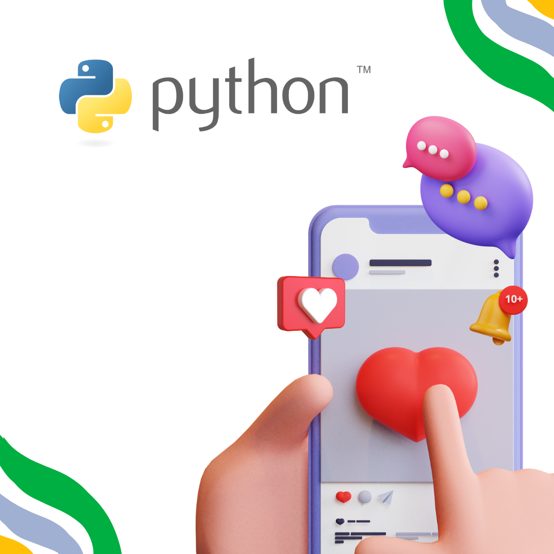 Hand hält Smartphone mit Social-Media-Symbolen, App-Entwicklung mit Python.