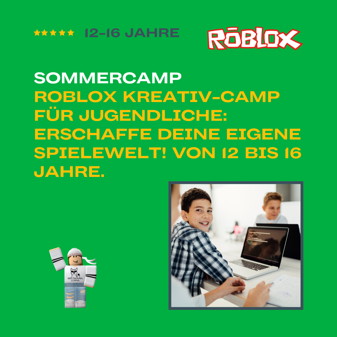 Jugendliche beim Programmieren im Roblox Kreativ-Camp für 12-16-Jährige