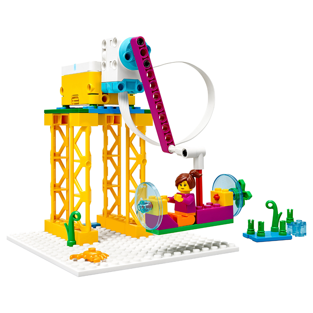 LEGO Education Modell: Seilbahn mit Spielfigur.