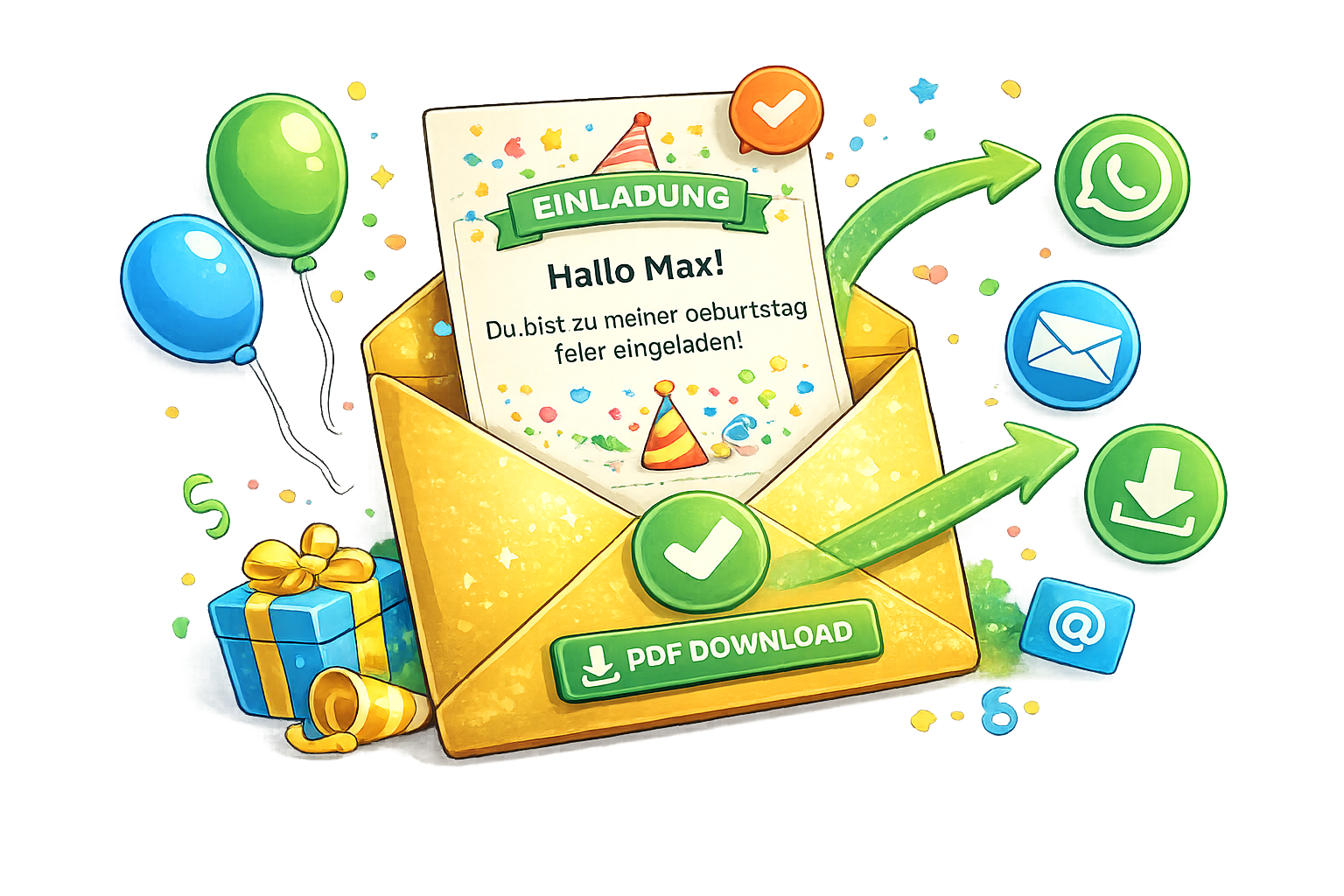 Individuelle Geburtstagseinladungen als PDF für jeden Gast