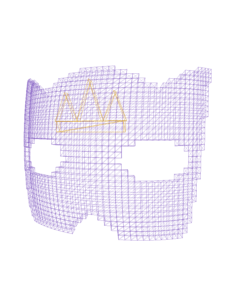 Gitternetz-Ansicht der Maske am Computer, die goldene Zackenkrone hervorgehoben
