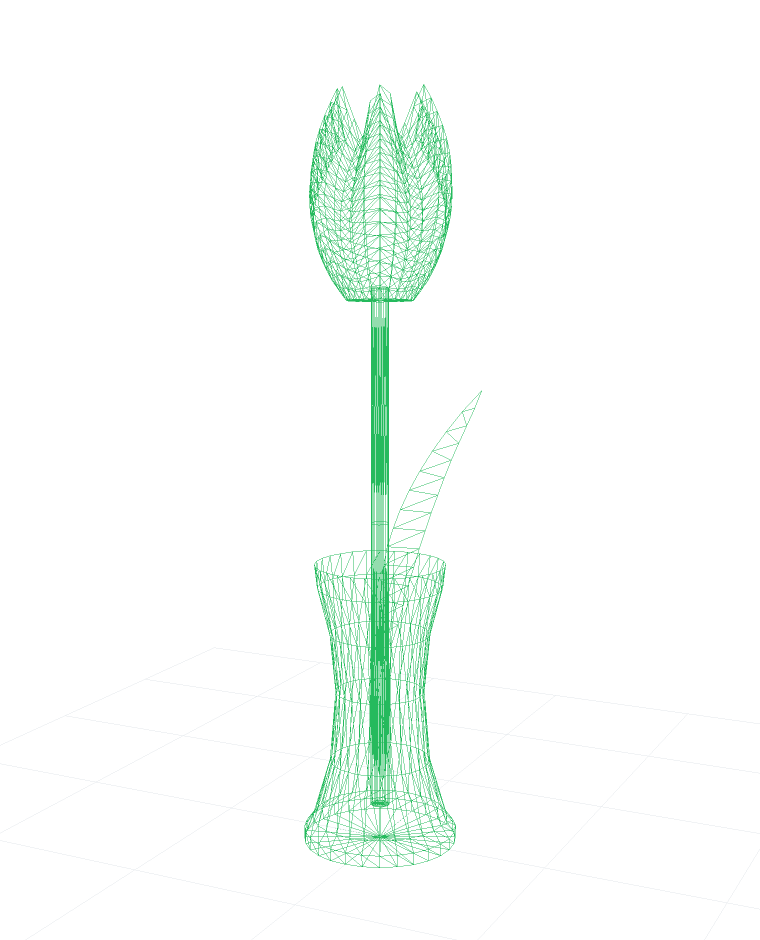 3D-Modell der Tulpe als Gittermodell – so sieht die Blüte aus, während das Kind sie am Computer entwirft