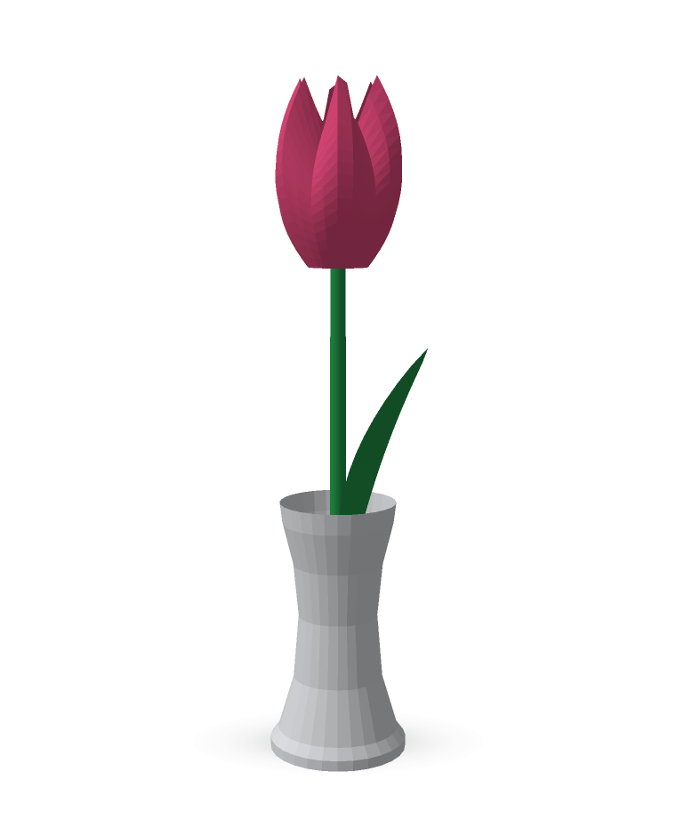 Die fertig gedruckte Tulpe steht in der Vase – das Muttertagsgeschenk zum Mitnehmen