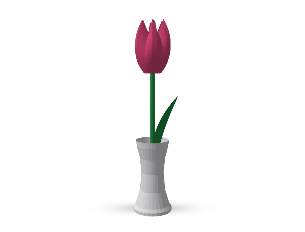 Selbst gestaltete Tulpe aus dem 3D-Drucker in einer Vase – das Muttertagsgeschenk aus dem ROBBO Club Workshop in Wien
