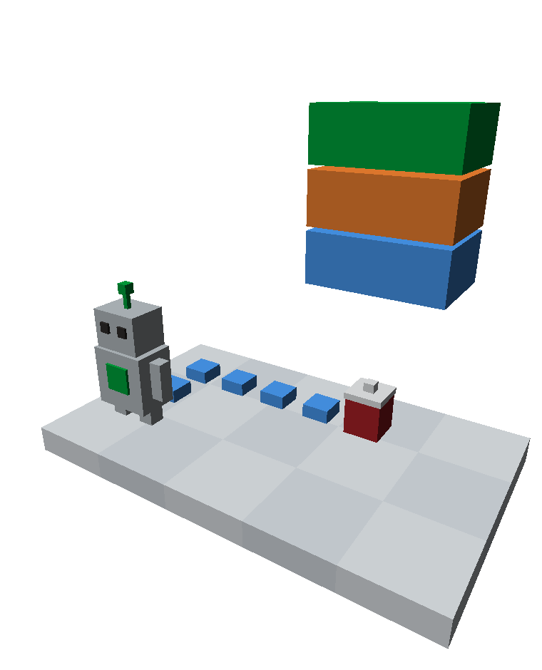 Blockprogramm aus drei Bausteinen schickt den Helfer auf eine Route durch den Schnee zum Nikolo-Sackerl