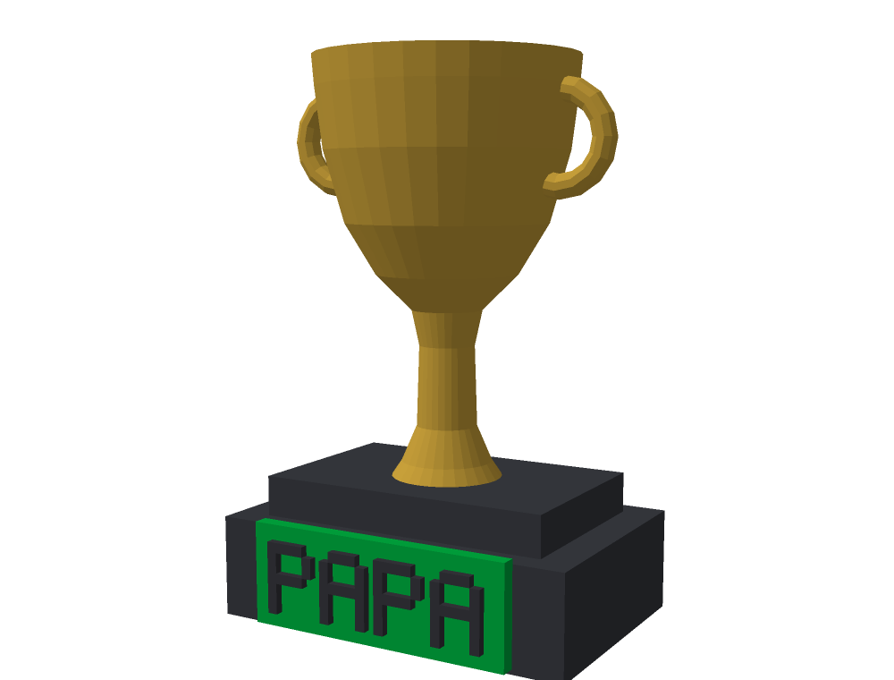 Selbst gestalteter Papa-Pokal mit gedrucktem Namensschild aus dem Vatertag-Workshop