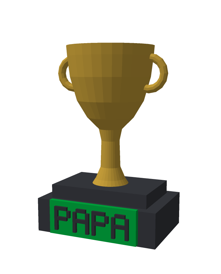 Der fertige Papa-Pokal mit dem selbst gedruckten Namensschild